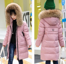 GIRLS QUILTED WINTER COAT FUR COLLAR HOODED JACKET PARKA SIZE AGE 4-12 Fashion