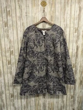 Victor Costa Occasion Linen Blend Floral Longline A-line Jacket Gray Navy NWT XL