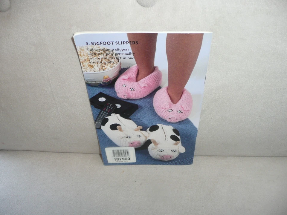 CREATURE COMFORTS knit crochet slippers pig cow pattern booklet red heart 1996 - Image 2 of 2