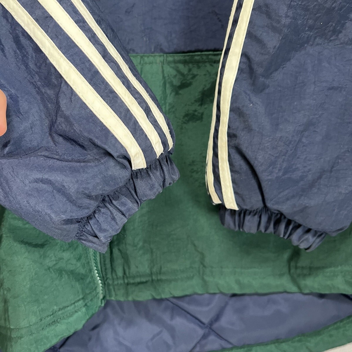 vintage 総柄 ブルゾン ブルー 90's 薄手 Vintage 90s Adidas Blue Green Windbreaker XL Quilted Puffer
