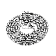 Silver Stainless Steel 2mm / 2.4mm Ball and Oval Bead Chain Long Necklace