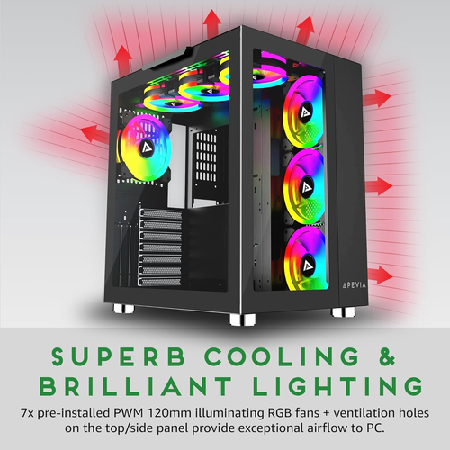 Prism-Elite-Bk Prism Elite Mid Tower ATX Gaming PC Cube Case W/ 7X 120Mm PWM ARG - Picture 4 of 7