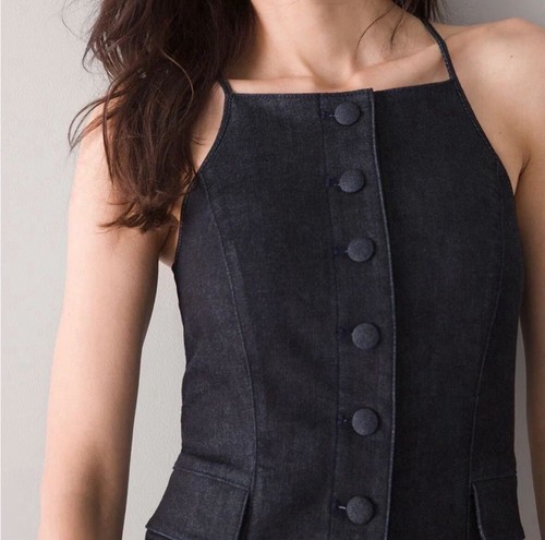 Vestido vaquero con tiras cuello alto White House Black Market para mujer talla 2 abotonados - Imagen 2 de 14