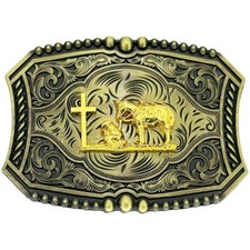 Praying Cowboy Belt Buckle Ornate Western Faith Horse and Cross Vintage Art