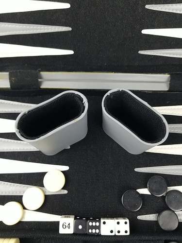 Vtg Backgammon Attache Set Faux Leather Bluish-Gray & Black Bakelite Chips NICE! - Picture 7 of 13