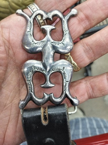Vintage TOM TAYLOR Black Belt Santa Fe, WILSON BEGAY Cast Sterling Buckle s30-33 - Picture 10 of 12