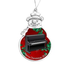 Piano Upright Music Instrument Silver Metal Snowman Christmas Ornament 2024 Gift