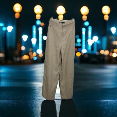 Zara 77032 High Waist Pants Size XS Flowy Wide Leg Ribbed Khaki