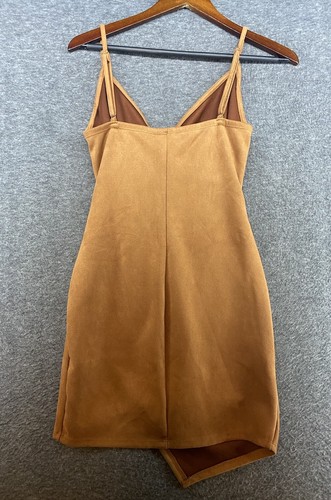 Iris Faux Suede Dress Women’s Size Small Sleeveless Ruched Mini Brown - Picture 2 of 9