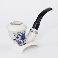 Calabash Ceramic Tobacco Pipe 9mm Curved Stem Smoking Pipe With Pipe Rack Holder