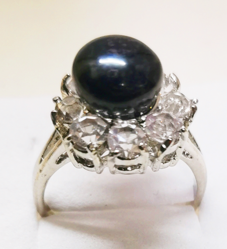 Charm 9-10mm Genuine Black Pearl Ring Size 6,7,8,9 Tell Us Your Size & Color - Picture 1 of 6