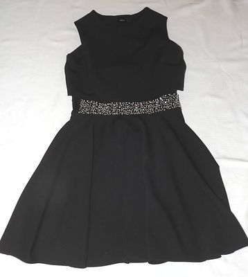 NEU OHNE ETIKETT UK 10 EUR 38 SCHWARZ PERLEN TAILLE COCKTAIL PARTY A-LINIE SCHÖSSCHEN STIL KLEID