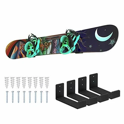 SNOWBOARD RACK Ski Wall Mount Display Garage Storage Black 2 Pairs