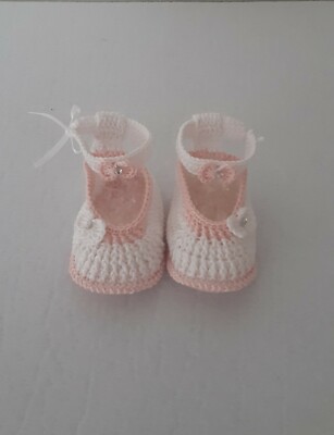 Babyschuhe gehäkelt, 3-6 Monate, Öko-Tex Baumwolle, Willkommen, Taufe