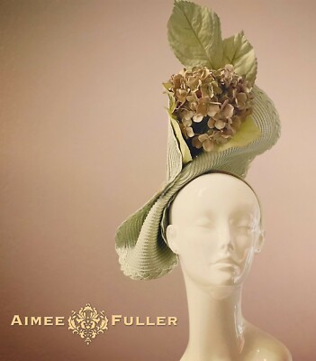 Aimee Fuller Sage Green Floral Hydrangea Royal Ascot Kentucky Derby Fascinator