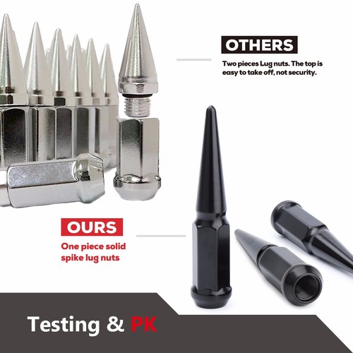 32 PC Black Solid Spike Lug Nuts 14x1.5 F250 350 Silverado Sierra 1500