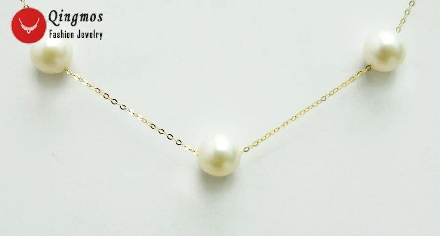 Ожерелье женское 18-каратная золотая цепочка плавающее AAA белый 7-8 мм натуральный жемчуг 16 дюймов колье - Изображение 2 из 4