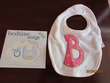 Initial "B" Pink Green Polka Dot Baby Bib & Bedtime Songs 2 CD Disc Set Songs km