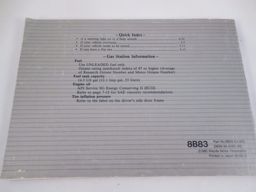 Mazda Protege 1992 92 Owners Manual Guide Handbook Glove Box Book FREE SHIPPING - Foto 2 di 4