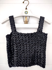 Vtg 1970s Black Sequin Tank Tube Top Formal Crop Shell Sz M Party Bling Stretchy