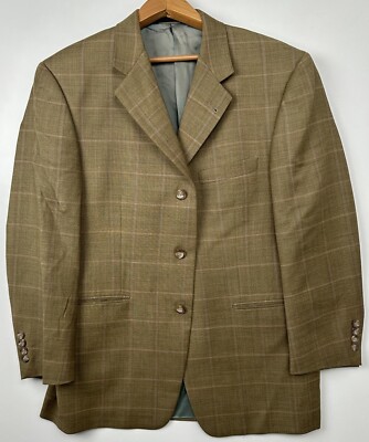 Burberry Sport Coat Mens 42S Tan 3-Buttn Brown Plaid Wool