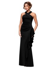 XSCAPE Womens Crisscross Halter Side-Ruffled Gown Black 6 | MSRP $259