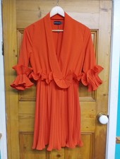 PRETTY LITTLE THING RUFFLED PLEATED PARTY DRESS IN ORANGE WOMEN'S SIZE 8