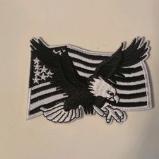 US Eagle On USA American Flag Black and White Iron On Embroidered Patch 3" x 2"