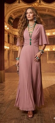 Baby Pink Flutter Sleeve Maxi Dress - Floral Lace Accents - Size M  Measurement