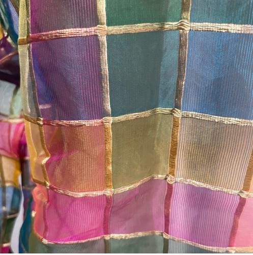 Camicia Florissant NY seta griglia trasparente arcobaleno colorata TG S bottone F indie Sleaze - Foto 4 di 18