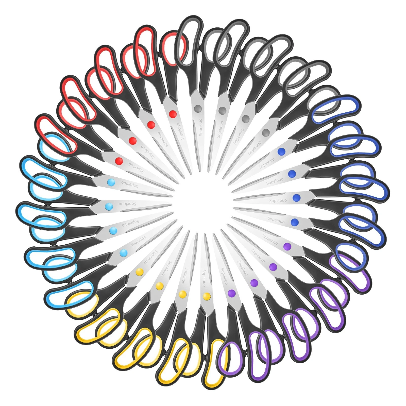 24-Pack Scissors Set, 8" All-Purpose Sharp Comfort Grip for Home, Office, Craft