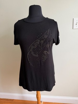 Women s Black Cold Shoulder Top Rhinestone Embellished Plus Size 1X-2X NWT Witho