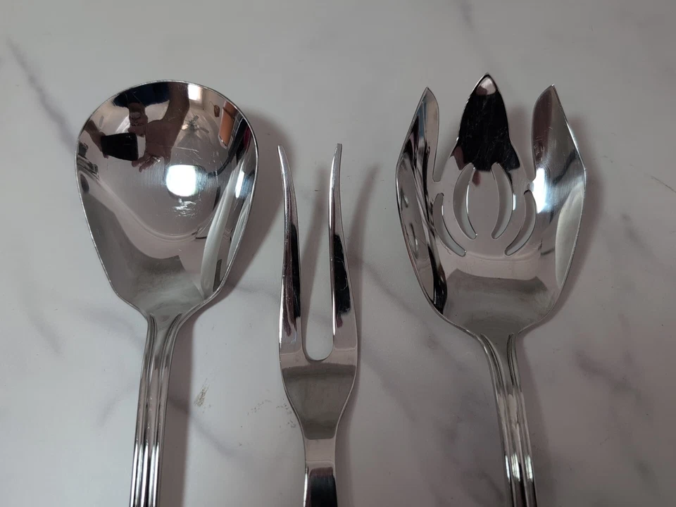 Reed & Barton Arlington Newton Stainless Steel Salad Serving Set & Meat Fork - Image 2 of 4