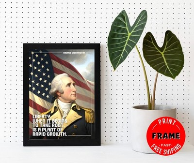 Framed US President George Washington Poster, US President Quotes, Wall Deco