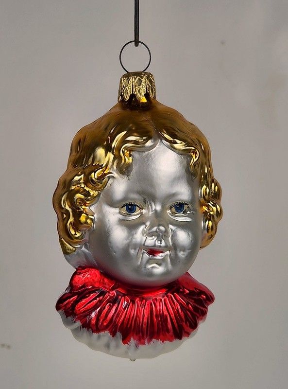 Vintage Blown Glass Christmas Ornament Baby/Doll Head Inge- Glas W GERMANY