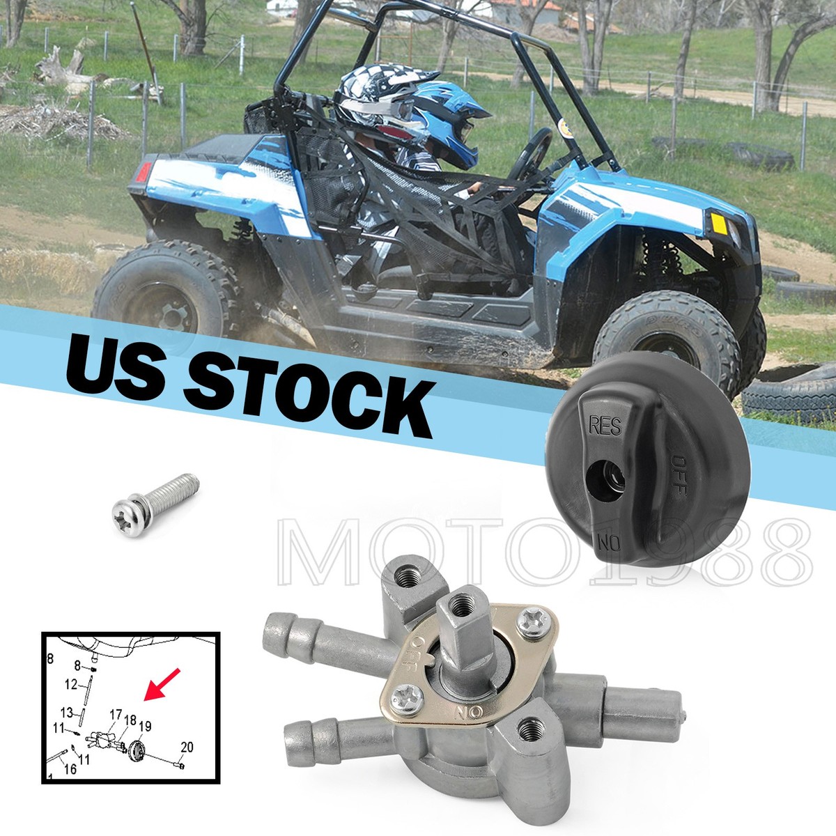 Fuel Petcock Shut Off Valve & Knob For Polaris Sportsman 90 03