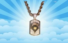 Deluxe Bling Gold USMC Marines Corps Drum Sergeant Major Dog Tag Pendant Chain