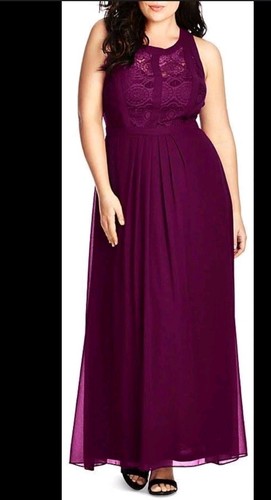 Gorgeous City Chic Red Claret Maxi Dress M Or 18 Lace Formal Wedding