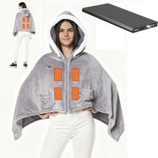 Women Men Heated Throw Blanket Double-Sided Flannel Electric Heating Hoodie For