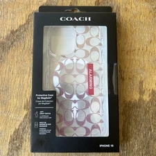 Coach Protective Case iPhone 16 Clear Pink MagSafe Signature C Logo Glitter