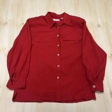 Vintage Liz Claiborne Button Up Shirt Womens Medium Red Silk Long Sleeve Blouse