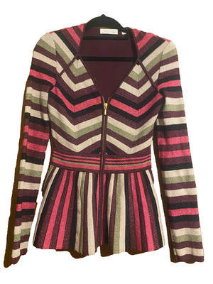 Sass & Bide Multicolour Striped Chevron Zip Up Metallic Knit top sz XXS
