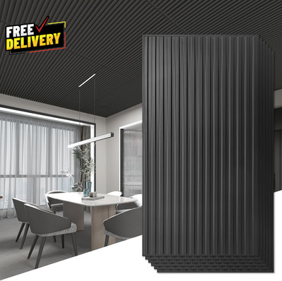 6 Pack 3D Slat Wall Panels 2x4ft PVC Decorative Ceiling Tiles Black