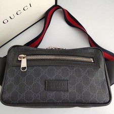 Gucci Soft GG Supreme Belt Bag 474293 Web Stripe Waist Bag Body Bag Nero