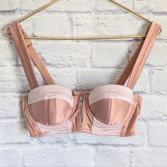 Sujetador Sonia Rykiel para H&M Rosa Satinado Balconette Bustier 34B Pin Up Lencería Retro Foto 2 de 4