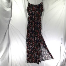 Alice + Olivia Floral Spaghetti Strap Maxi Dress Black Side Slit Zipper Back