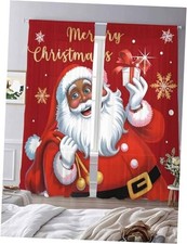 Red Merry Christmas Sheer Curtains 84 Inch 52"W x 84"L Pack of 2 Red Black
