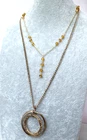 vtg *2 Necklaces Stack* Orange & GOLD bead chain textured Jewelry Lot 1980s Y2K