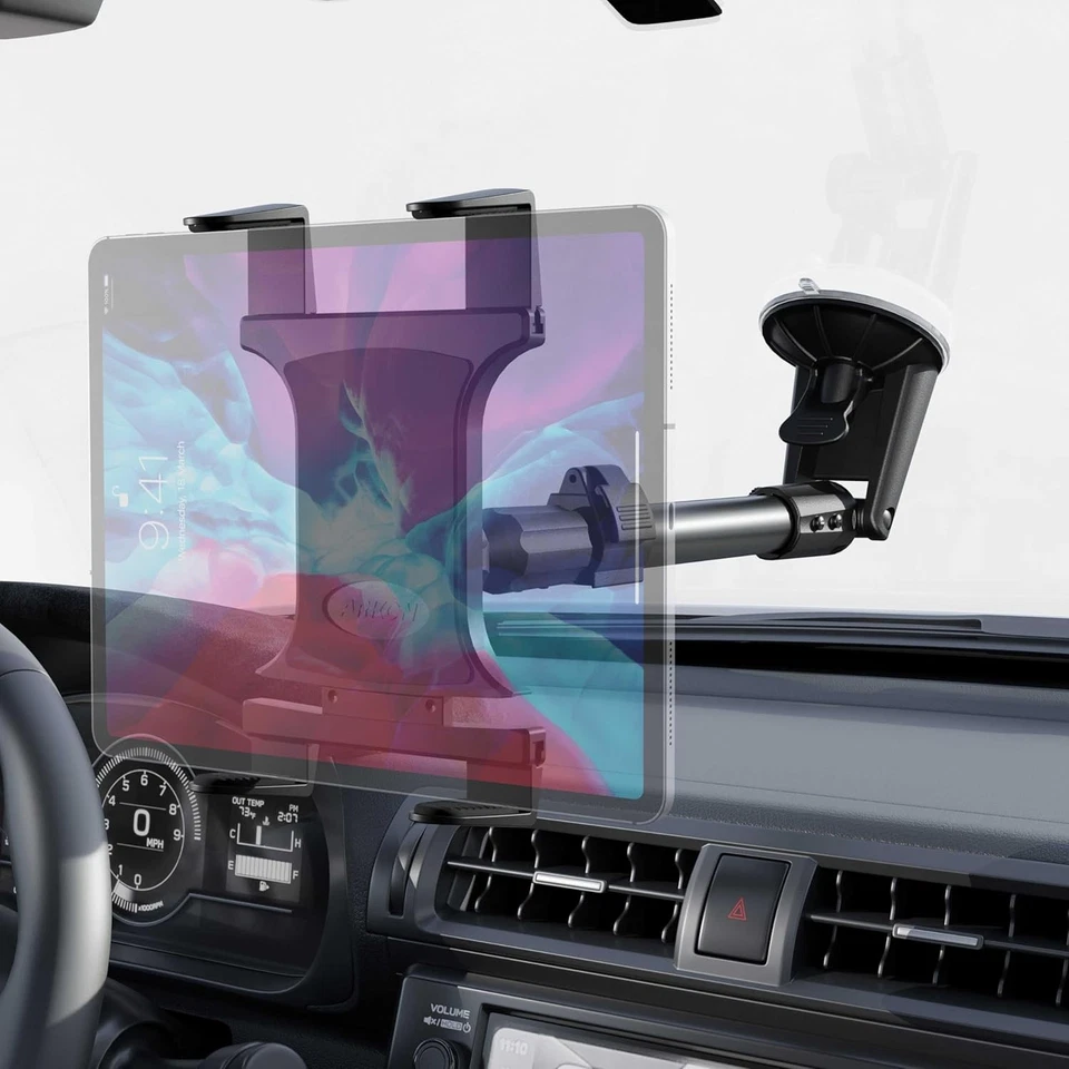 Large Tablet Windshield Suction Mount Long Arm Holder for iPad Pro Air Tab Black - Image 2 of 4