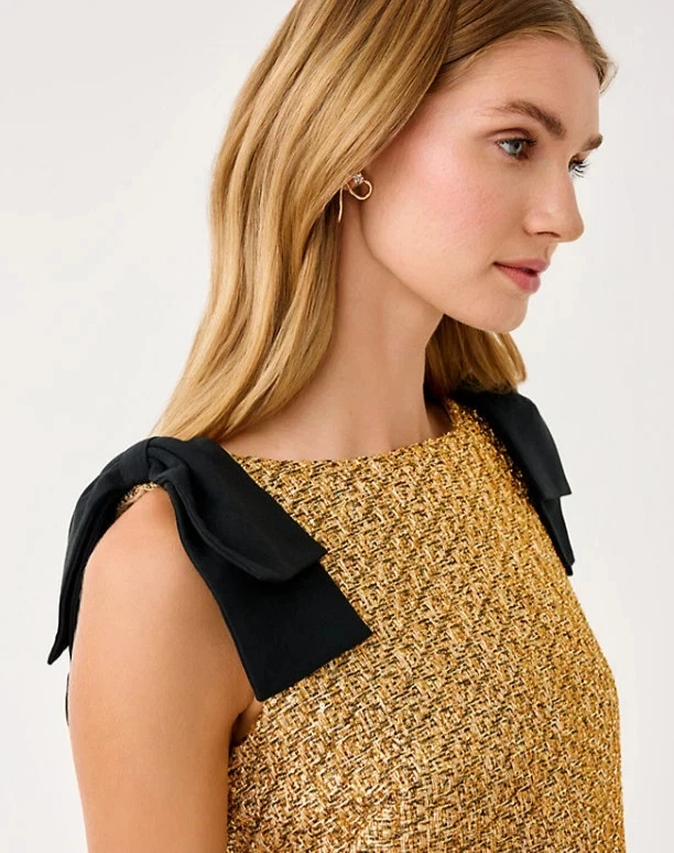 NWT Lilly Pulitzer Cora Skirted Shift Romper in Gold Metallic Boucle , Size !! - Image 4 of 4